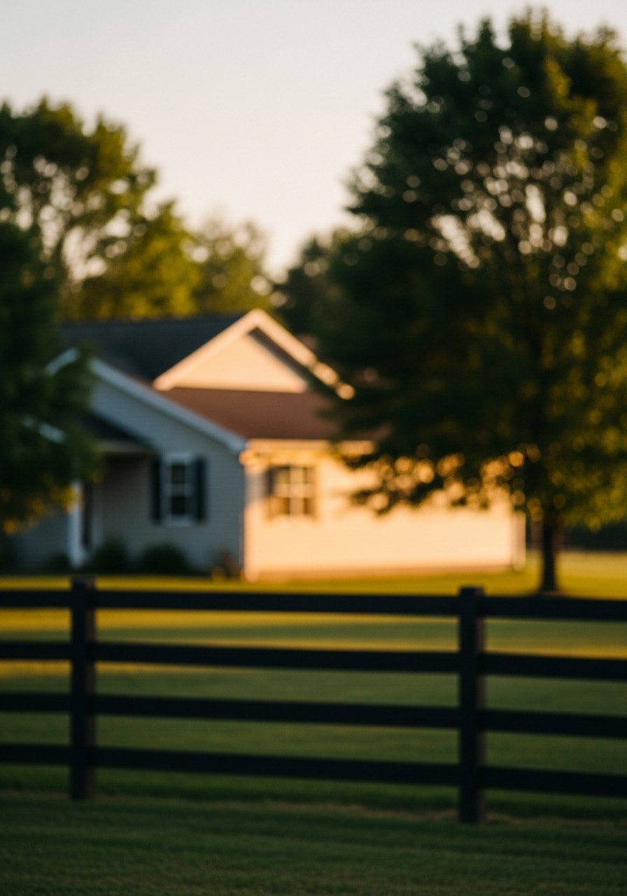 Close-up of a well-maintained rural home exterior with fencing and landscaping typical of Ashville-area properties.