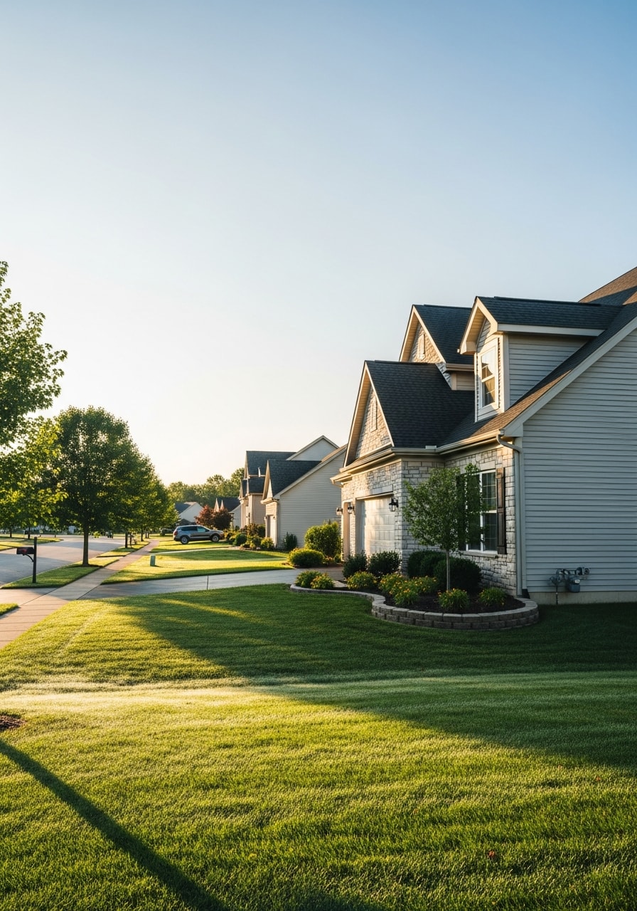 Exterior view of a modern Hilliard home showing contemporary design and well-maintained grounds.